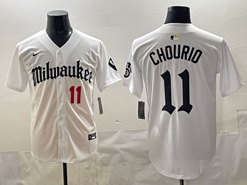 Men 2025 Milwaukee Brewers #11 Chourio White Five generations Joint Name Nike MLB Jersey style 05->milwaukee brewers->MLB Jersey